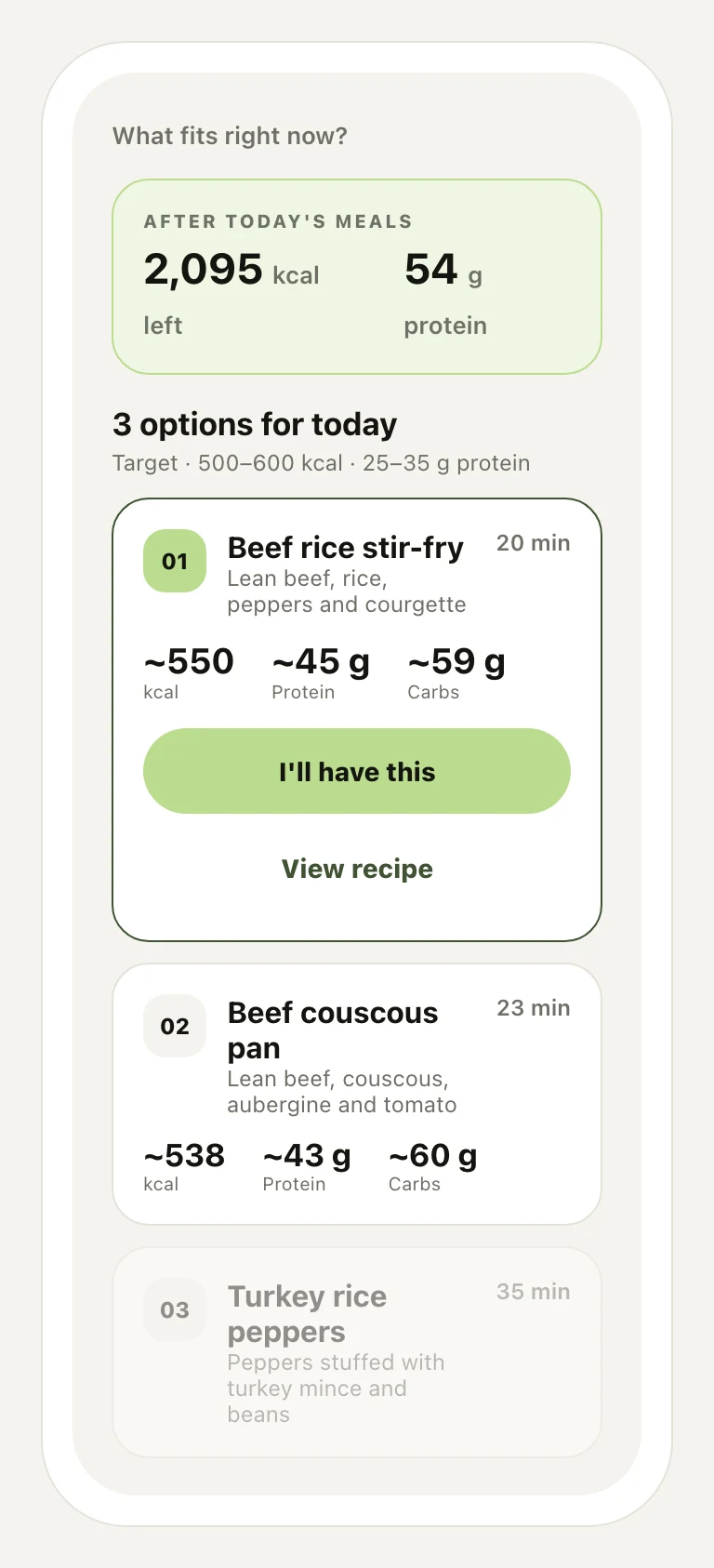 Three next-meal ideas in Kandro